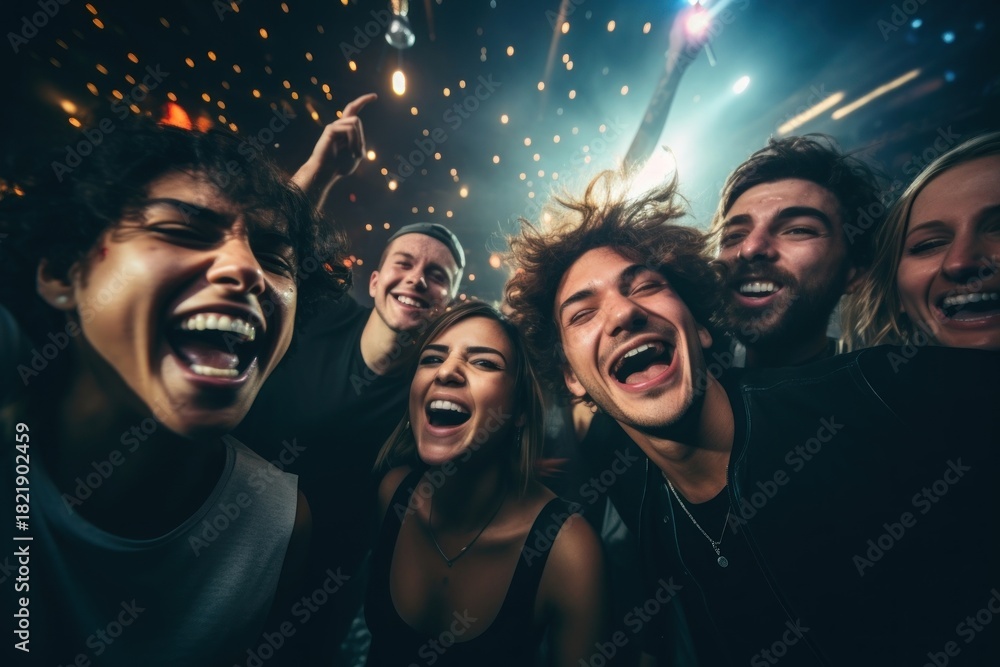Glade gæster tager selfie til fest (layoutbillede)